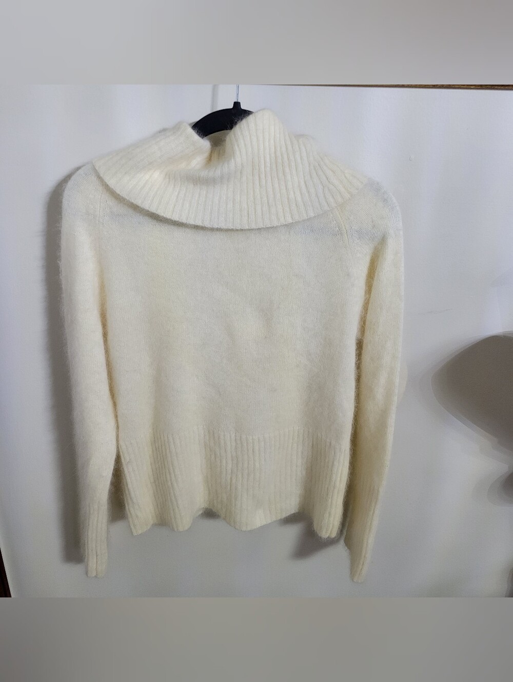 Women’s Tangents Cream Cowl Neck Angora Wool Sweater - Soft Cozy Knit, Size XL